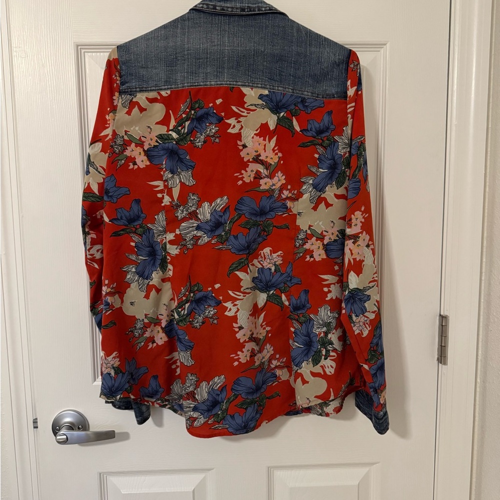 Floral Button Down Shirt - Red and Blue - Picture 2 of 5